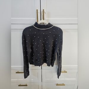 Zara Dark Grey Pearl Embellished Sweater